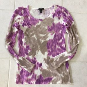 NOT FOR SALE-INC Purple and white and gray floral mesh knit long sleeve top